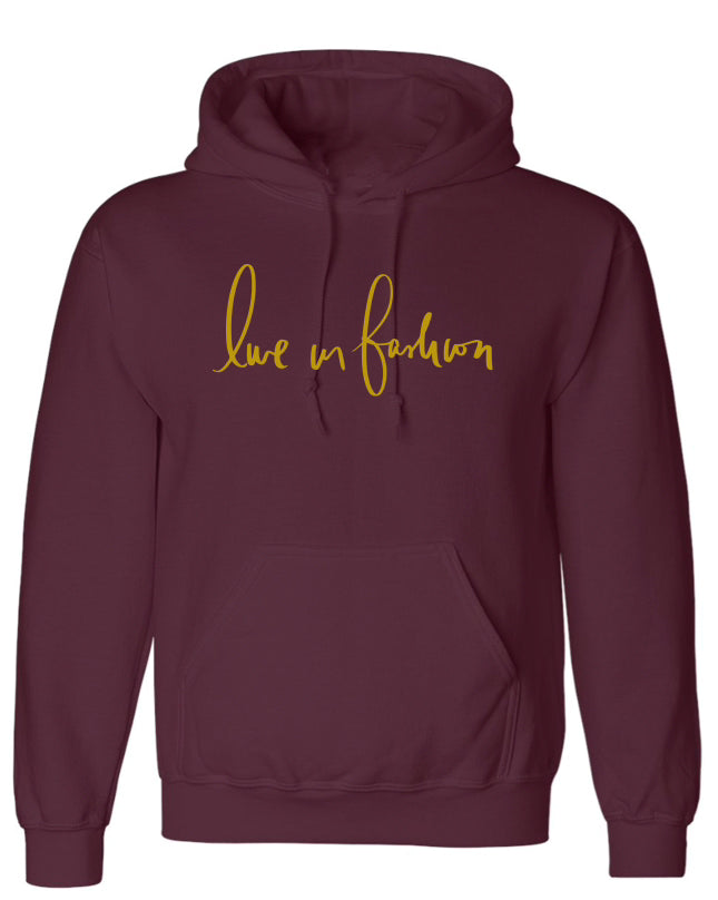 LIF EMBROIDERY HOODIE - BURGUNDY W/GOLD STITCH