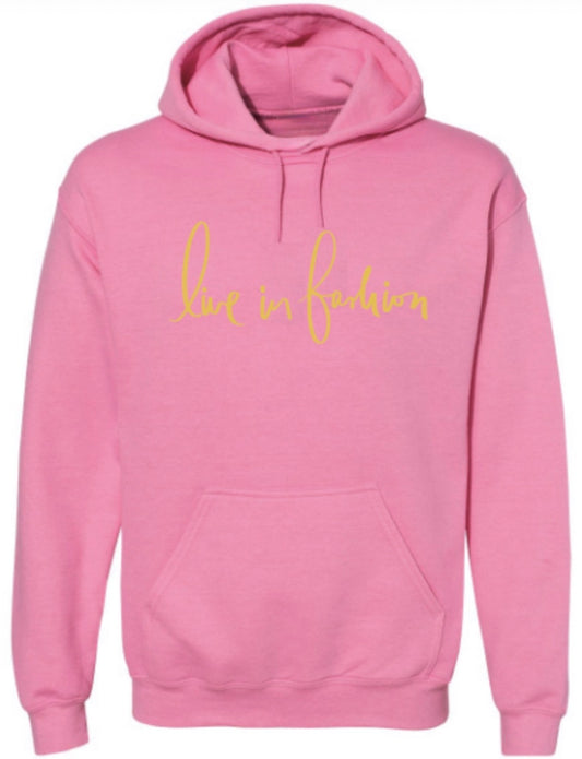 LIF EMBROIDERY HOODIE - AZALEA W/GOLD EMBROIDERY
