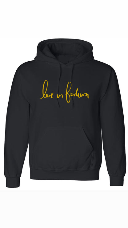 LIF EMBROIDERY HOODIE - BLACK W/GOLD EMBROIDERY