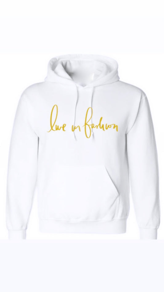 LIF EMBROIDERY HOODIE - WINTER WHITE W/GOLD EMBROIDERY