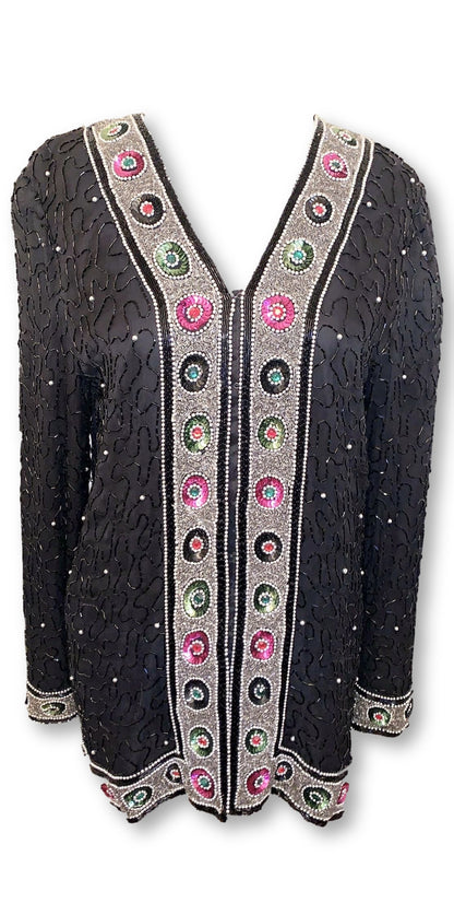 VINTAGE LICORICE SEQUIN BEADED JACKET